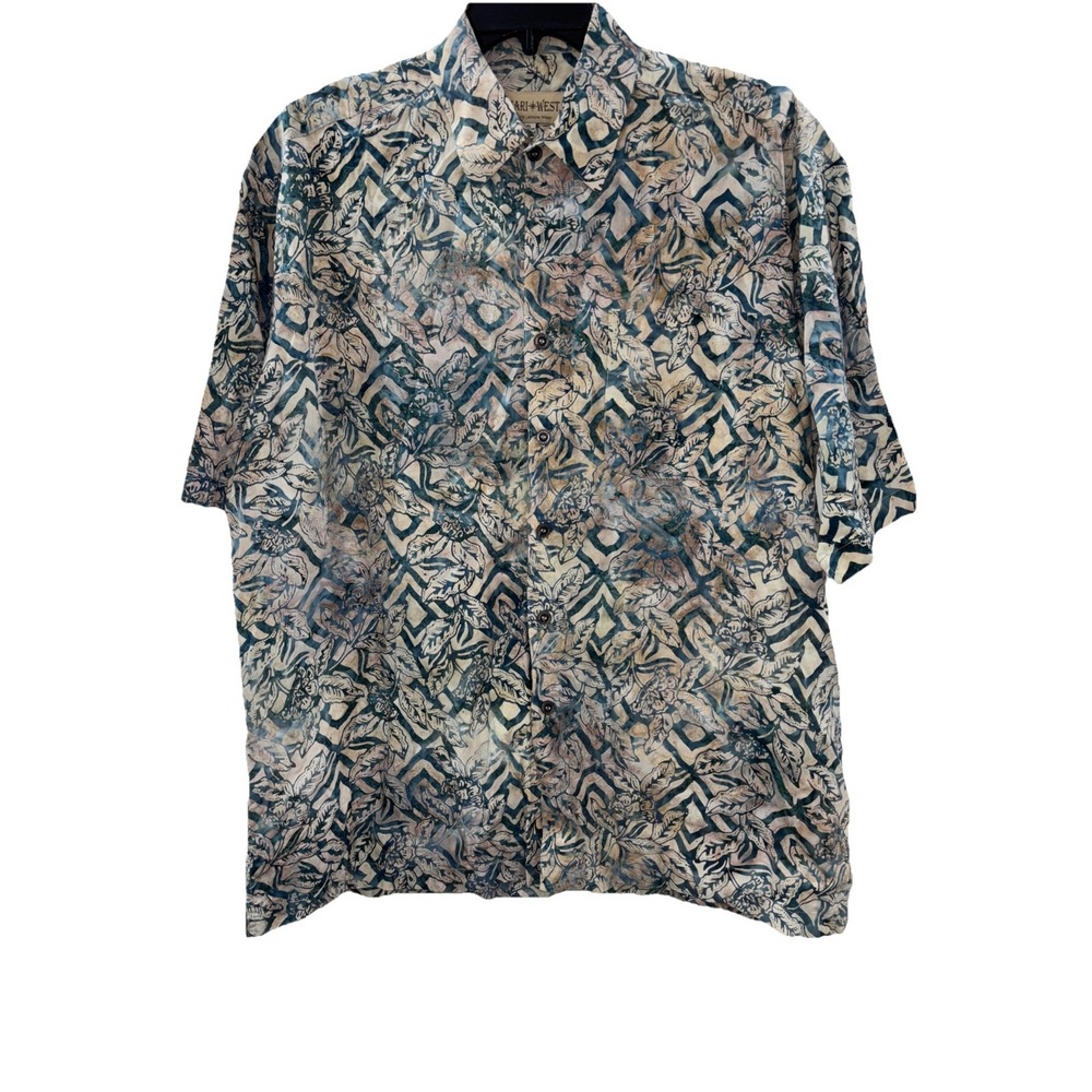 Johari West Mens Batik Hawaiian Shirt Size XL Tribal Button‎ Short Sleeve